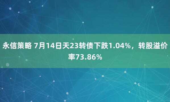 永信策略 7月14日天23转债下跌1.04%，转股溢价率73.86%
