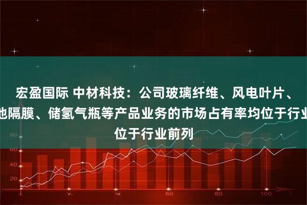 宏盈国际 中材科技：公司玻璃纤维、风电叶片、锂电池隔膜、储氢气瓶等产品业务的市场占有率均位于行业前列