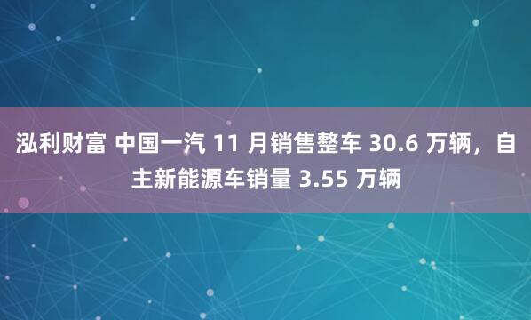 泓利财富 中国一汽 11 月销售整车 30.6 万辆，自主新能源车销量 3.55 万辆